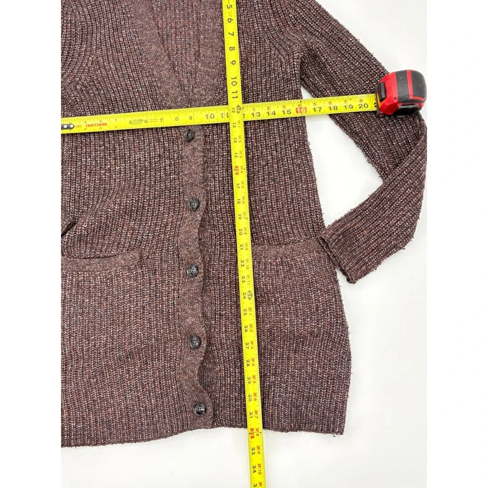 Ann Taylor Brown Marled Chunky Ribbed Longline Cardigan Sweater Wool Blend S